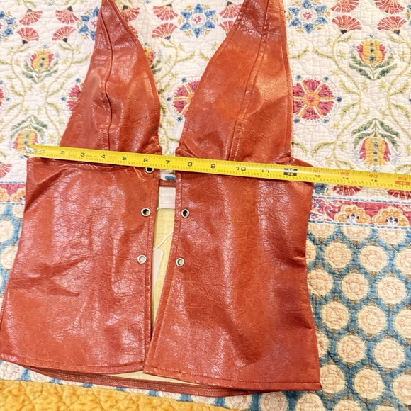 MUSERA Faux Leather Halter Top Size S Burnt Orange Lace Up Front Y2K NWT - Picture 7 of 8